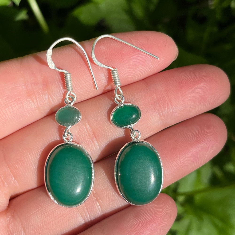 925‎ silver green onyx drop earrings